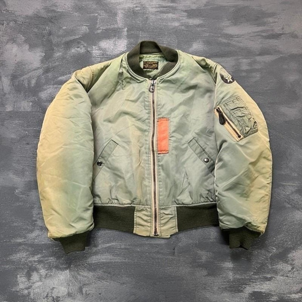 MA-1 Flyers Jacket Mens Medium Green 1960s Reproduction FADED USAF USMC